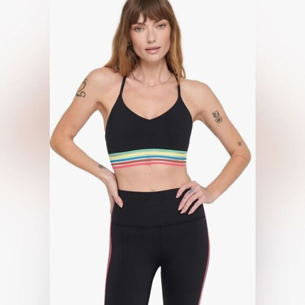 NWT Spiritual Gangster Women’s Black Rainbow Band Nicole Bra Athletic Top - XS